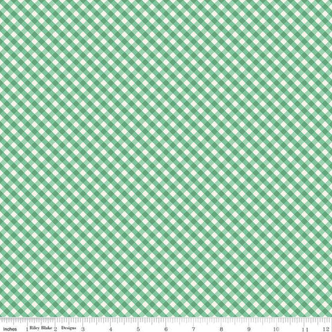 11" End of Bolt - Spring Gardens PRINTED Gingham C14114 Green by Riley Blake Designs - Diagonal Checks Cream/Green - Quilting Cotton Fabric