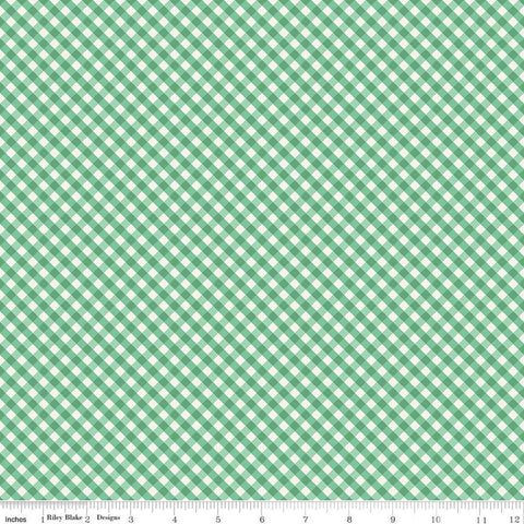 Spring Gardens PRINTED Gingham C14114 Green by Riley Blake Designs - Diagonal Checks Cream/Green - Quilting Cotton Fabric