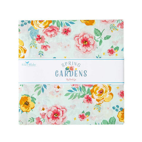 Spring Gardens Layer Cake 10" Stacker Bundle - Riley Blake Designs - 42 piece Precut Pre cut - Floral - Quilting Cotton Fabric