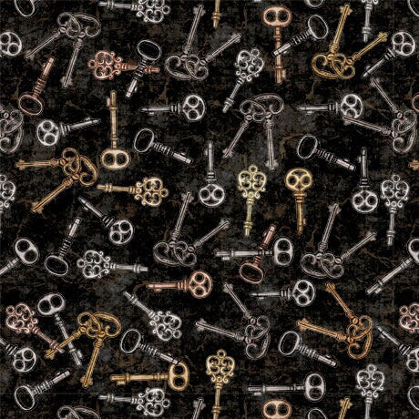 Steampunk Adventures 29566 Key Toss J - by QT Fabrics - Victorian Motifs Keys - Quilting Cotton Fabric