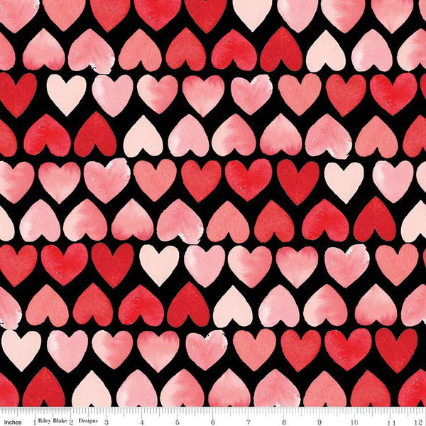 My Valentine Hearts C14151 Black - Riley Blake Designs - Valentine's Day Valentines - Quilting Cotton Fabric