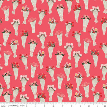CLEARANCE Fat Quarter End of Bolt - My Valentine Bouquets C14152 Tea Rose by Riley Blake - Floral Valentine's Day - Quilting Cotton Fabric