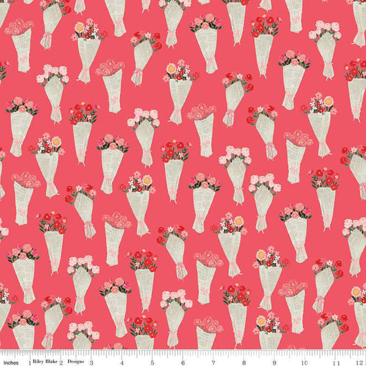 CLEARANCE 20" End of Bolt - My Valentine Bouquets C14152 Tea Rose by Riley Blake - Floral Valentine's Day Valentine - Quilting Cotton Fabric