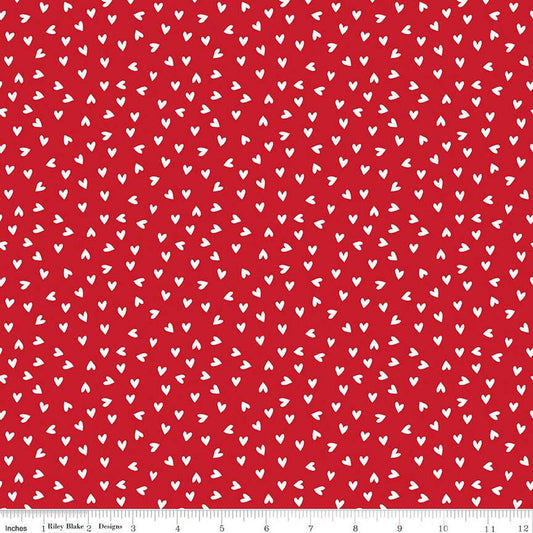 24" End of Bolt - SALE My Valentine Heart Toss C14154 Red by Riley Blake - Hearts Valentine's Day Valentines - Quilting Cotton Fabric