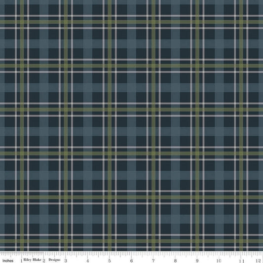 11" End of Bolt - Cretaceous Plaid C14102 Navy by Riley Blake Designs - Large Multicolored Plaid - Quilting Cotton Fabric