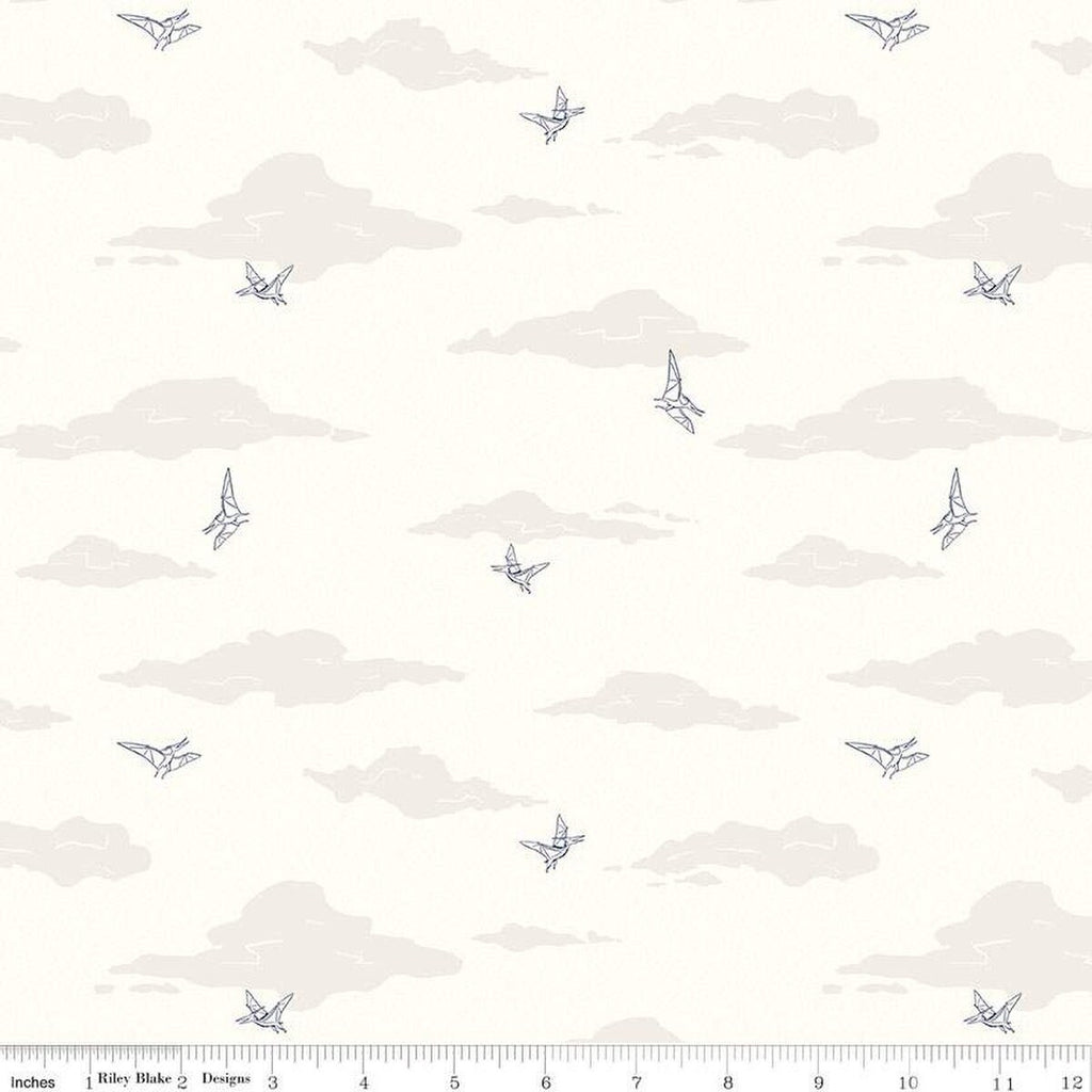 SALE Cretaceous Pterodactyl Clouds C14103 Cream by Riley Blake Designs - Dinosaur Dinosaurs - Quilting Cotton Fabric
