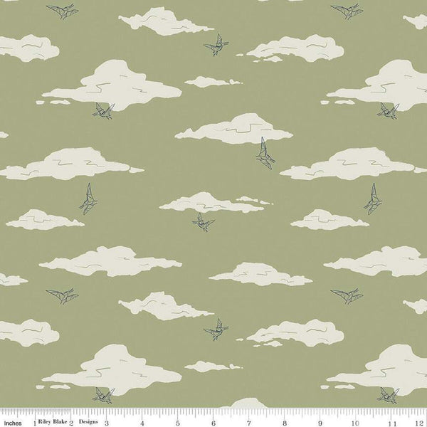 Cretaceous Pterodactyl Clouds C14103 Sage by Riley Blake Designs - Dinosaur Dinosaurs - Quilting Cotton Fabric