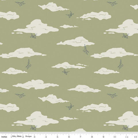 Cretaceous Pterodactyl Clouds C14103 Sage by Riley Blake Designs - Dinosaur Dinosaurs - Quilting Cotton Fabric