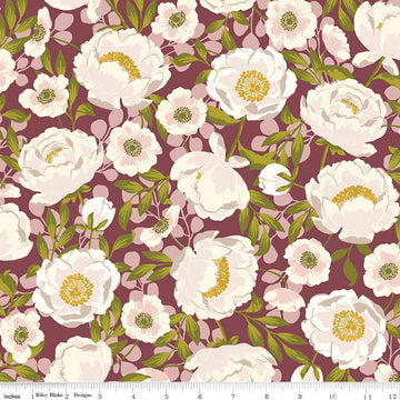 DEAL Blossom Lane Main C14000 Wine - Riley Blake Designs - Floral Flowers - Quilting Cotton Fabric