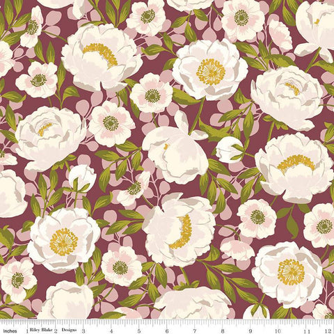 SALE Blossom Lane Main C14000 Wine by Riley Blake Designs - Floral Flowers - Quilting Cotton Fabric