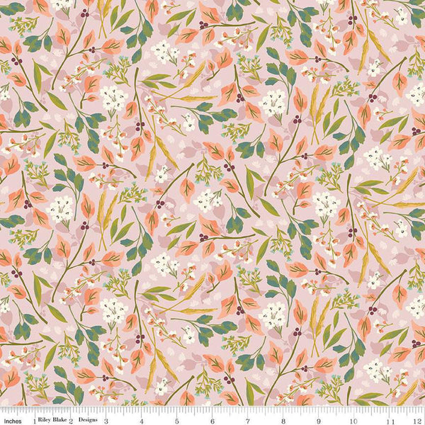 Blossom Lane Floral Branches C14001 Pink by Riley Blake Designs - Leaves Flowers - Quilting Cotton Fabric