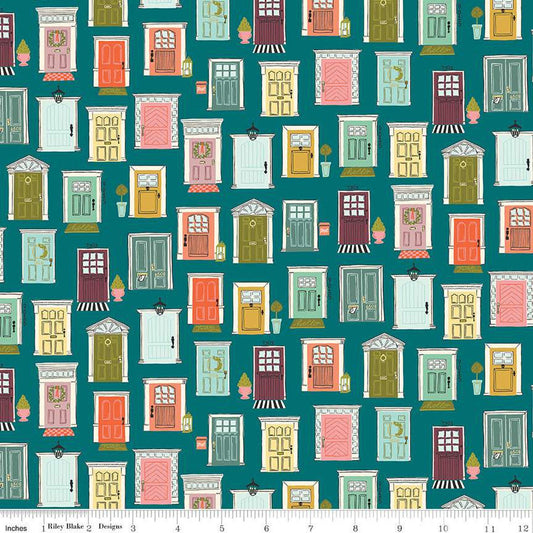 12" End of Bolt - Blossom Lane Front Doors C14002 Ocean by Riley Blake Designs - Quilting Cotton Fabric