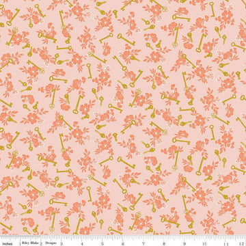 DEAL Blossom Lane Keys C14004 Blush - Riley Blake Designs - Floral Flowers Keys - Quilting Cotton Fabric