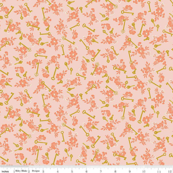 SALE Blossom Lane Keys C14004 Blush by Riley Blake Designs - Floral Flowers Keys - Quilting Cotton Fabric