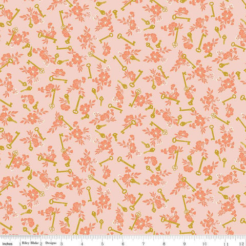 SALE Blossom Lane Keys C14004 Blush by Riley Blake Designs - Floral Flowers Keys - Quilting Cotton Fabric