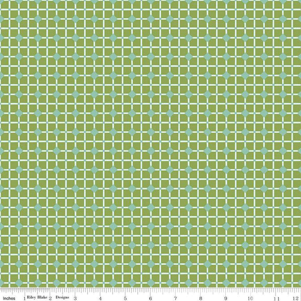 29" End of Bolt - SALE Blossom Lane Tiles C14005 Green by Riley Blake Designs - Geometric - Quilting Cotton Fabric