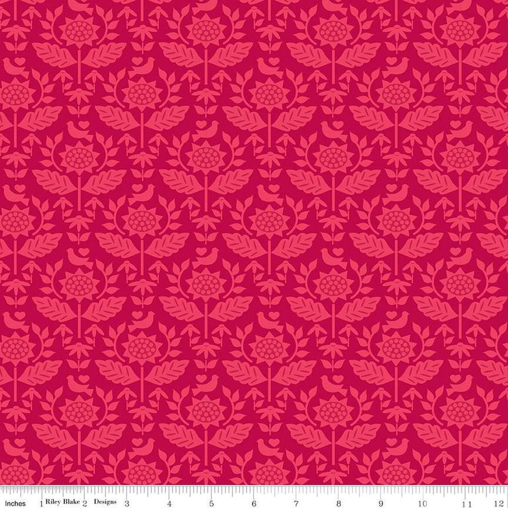 Flour and Flower Wallpaper C14011 Berry by Riley Blake Designs - Floral Flowers Damask - Quilting Cotton Fabric