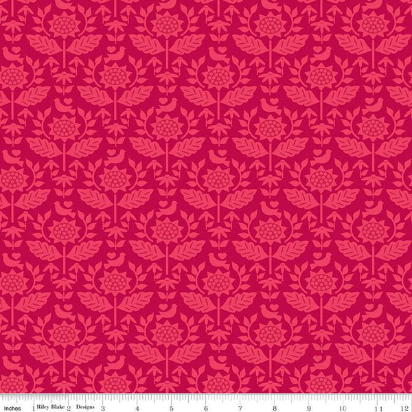 Flour and Flower Wallpaper C14011 Berry by Riley Blake Designs - Floral Flowers Damask - Quilting Cotton Fabric