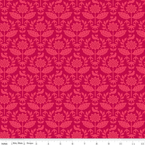 Flour and Flower Wallpaper C14011 Berry by Riley Blake Designs - Floral Flowers Damask - Quilting Cotton Fabric