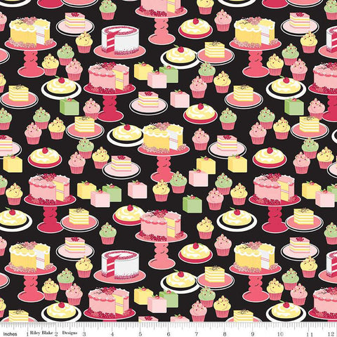 SALE Flour and Flower Sweet Bakes C14013 Black by Riley Blake Designs - Cakes Cupcakes Pies Desserts - Quilting Cotton Fabric