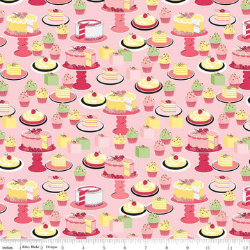 SALE Flour & Flower Sweet Bakes C14013 Pink - Riley Blake Designs - Cakes Cupcakes Pies Desserts - Quilting Cotton Fabric