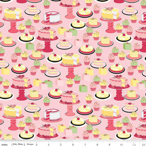 SALE Flour and Flower Sweet Bakes C14013 Pink by Riley Blake Designs - Cakes Cupcakes Pies Desserts - Quilting Cotton Fabric