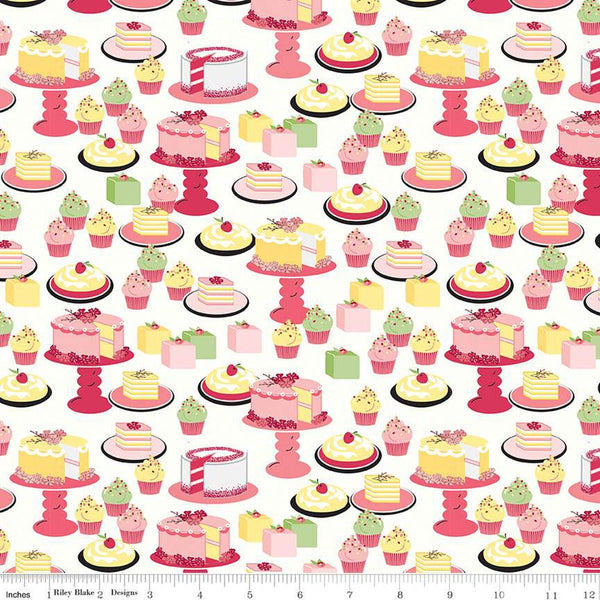 Flour and Flower Sweet Bakes C14013 White by Riley Blake Designs - Cakes Cupcakes Pies Desserts - Quilting Cotton Fabric