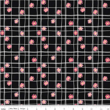 SALE Flour & Flower C14014 Flower Grid Black - Riley Blake Designs - Irregular Grid Flowers - Quilting Cotton Fabric