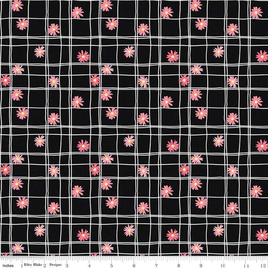 DEAL Flour & Flower C14014 Flower Grid Black - Riley Blake Designs - Irregular Grid Flowers - Quilting Cotton Fabric
