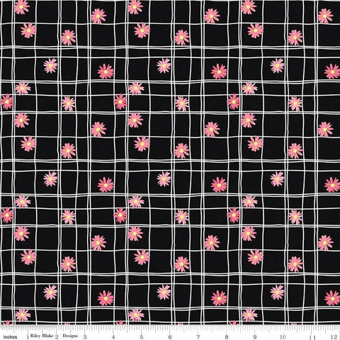 SALE Flour and Flower C14014 Flower Grid Black by Riley Blake Designs - Irregular Grid Flowers - Quilting Cotton Fabric