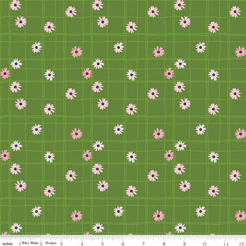SALE Flour & Flower C14014 Flower Grid Green - Riley Blake Designs - Irregular Grid Flowers - Quilting Cotton Fabric