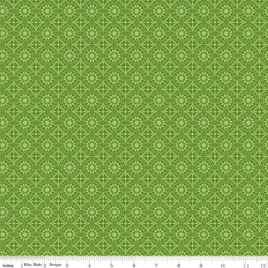 SALE Flour & Flower Tiles C14016 Green - Riley Blake Designs - Geometric Medallions - Quilting Cotton Fabric