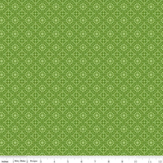 DEAL Flour & Flower Tiles C14016 Green - Riley Blake Designs - Geometric Medallions - Quilting Cotton Fabric