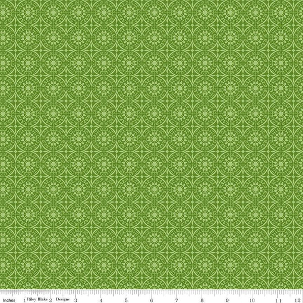 Flour and Flower Tiles C14016 Green by Riley Blake Designs - Geometric Medallions - Quilting Cotton Fabric