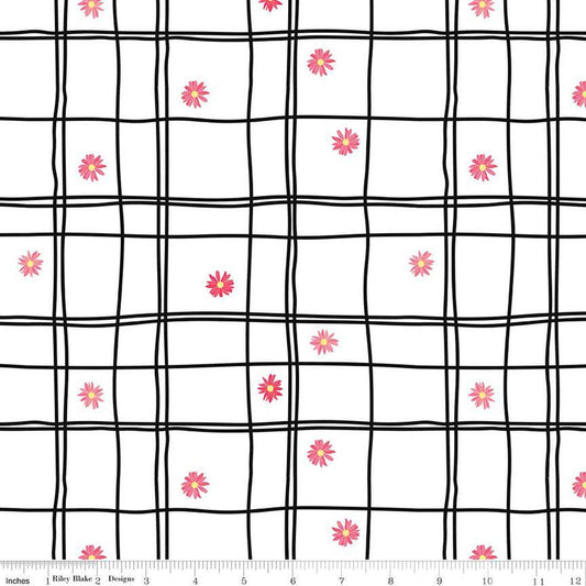 DEAL CANVAS Flour & Flower CV14018 Flower Grid White CV14018  - Riley Blake Designs - Irregular Grid Flowers - Lightweight Cotton Canvas