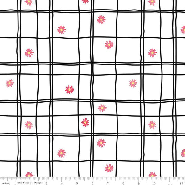 SALE CANVAS Flour and Flower CV14018 Flower Grid White CV14018  - Riley Blake Designs - Irregular Grid Flowers - Lightweight Cotton Canvas