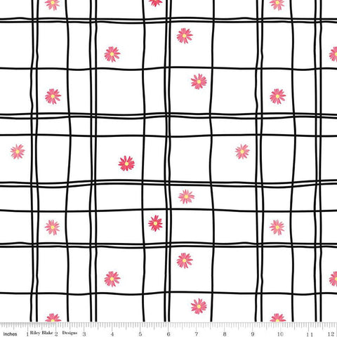 SALE CANVAS Flour and Flower CV14018 Flower Grid White CV14018  - Riley Blake Designs - Irregular Grid Flowers - Lightweight Cotton Canvas