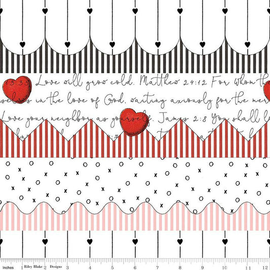All My Heart Trimmings Border C14132 White - Riley Blake Designs - Valentine's Day Valentines Valentine - Quilting Cotton Fabric