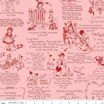 SALE All My Heart All Your Heart C14136 Pink - Riley Blake Designs - Valentine's Day Vintage Valentine Text - Quilting Cotton Fabric