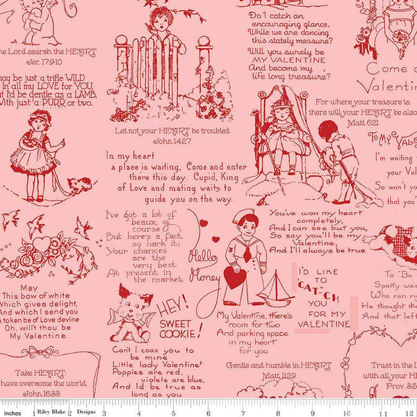 All My Heart All Your Heart C14136 Pink by Riley Blake Designs - Valentine's Day Vintage Valentine Text - Quilting Cotton Fabric