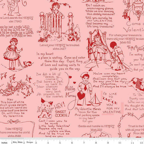 SALE All My Heart All Your Heart C14136 Pink by Riley Blake Designs - Valentine's Day Vintage Valentine Text - Quilting Cotton Fabric