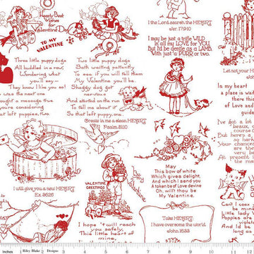 SALE All My Heart All Your Heart C14136 Red - Riley Blake Designs - Valentine's Day Vintage Valentine Text - Quilting Cotton Fabric