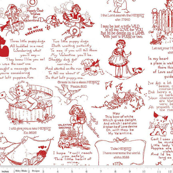 All My Heart All Your Heart C14136 Red by Riley Blake Designs - Valentine's Day Vintage Valentine Text - Quilting Cotton Fabric