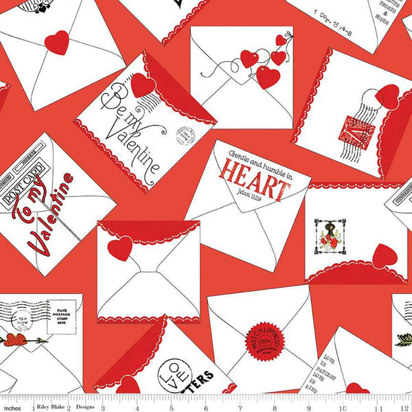 CLEARANCE All My Heart Valentine Greetings C14137 Red by Riley Blake Designs - Envelopes Valentine's Day Valentines - Quilting Cotton Fabric