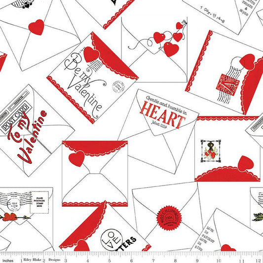12" End of Bolt - CLEARANCE All My Heart Valentine Greetings White Valentine's Day Fabric - C14137 - Riley Blake Quilting Cotton Fabric