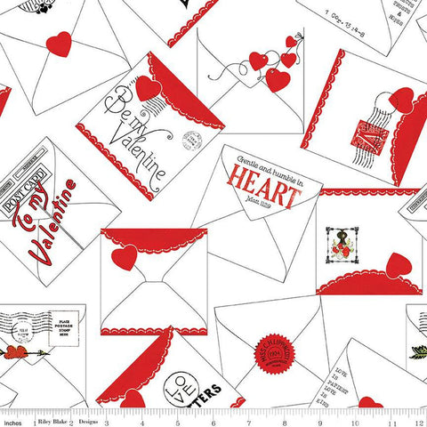 CLEARANCE All My Heart Valentine Greetings C14137 White by Riley Blake Designs - Envelopes Valentines - Quilting Cotton Fabric