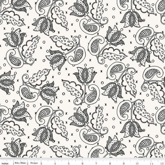 DEAL All My Heart Valentine Tulips C14138 White - Riley Blake Designs - Floral Flowers Valentine's Day Valentines - Quilting Cotton Fabric
