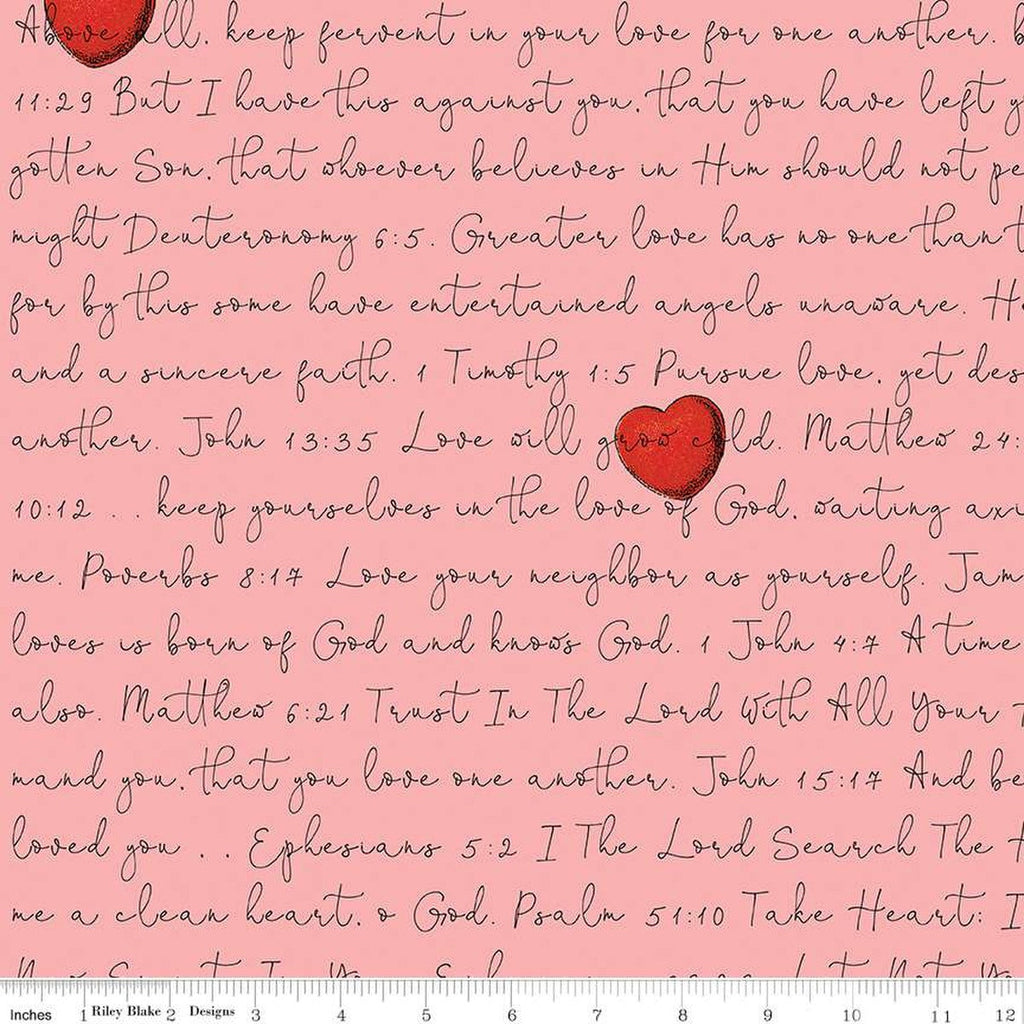 SALE All My Heart Love Letters C14139 Pink by Riley Blake Designs - Bible Text Hearts Valentine's Day Valentines - Quilting Cotton Fabric