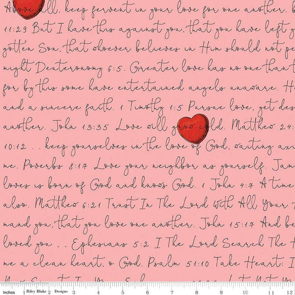 All My Heart Love Letters C14139 Pink by Riley Blake Designs - Bible Text Hearts Valentine's Day Valentines - Quilting Cotton Fabric