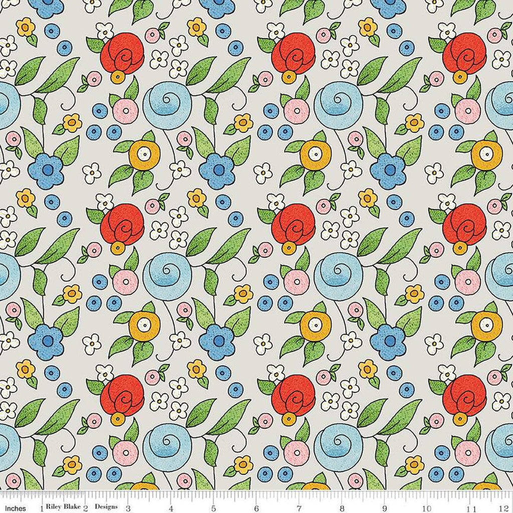 SALE All My Heart Bouquet Toss C14140 Gray by Riley Blake Designs - Floral Flowers Valentine's Day Valentines - Quilting Cotton Fabric